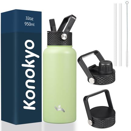 Konokyo Insulated Water Bottle with Straw,32oz 3 L