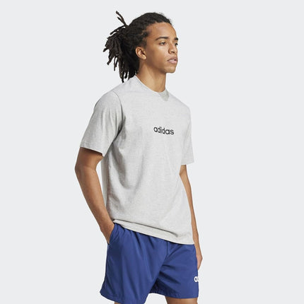 Adidas Mens Essentials Linear Single Jersey T-Shirt, Medium Grey Heather/Black, 3XL