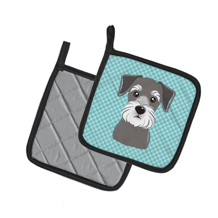 Caroline's Treasures Manopla de cocina con diseño de schnauzer azul a cuadros BB1136PTHD, Tela, Multicolor