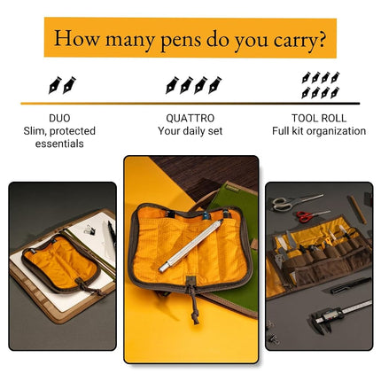 LOCHBY® Quattro | Slim and Elegant Pen Pouch, Durable Waxed Canvas, Lightly Padded for Fountain Pen and Mechanical Pencil, Compact Design Holds 4 Pens, for Everyday Carry, Travel and Creative Artists