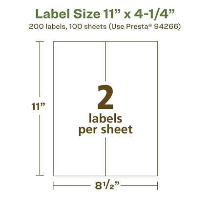 Avery EcoFriendly Matte White Recycled Rectangle Labels, 11" x 4.25", Matte White Labels, Permanent Adhesive, Laser/Inkjet Printable, 200 Total