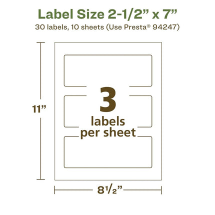 Avery EcoFriendly Matte White Recycled Rectangle Labels, 2.5" x 7", Print-to-The-Edge, Matte White Labels, Permanent Adhesive, Laser/Inkjet Printable, 30 Total