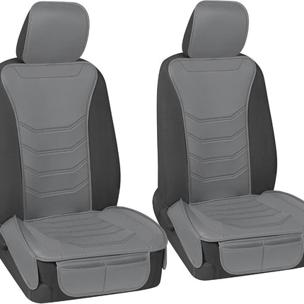 Motor Trend LuxeFit Solid Gray Seat Covers for Cars Trucks Van SUV (2 Pack), Premium Faux Leather Car Seat Covers, Easy to Install Automotive Seat Covers with Storage Pockets, Fits Most Vehicles