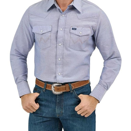 Wrangler Men's Western Long Sleeve Snap Finish Work button down shirts, Light Denim, 19 Inches Neck 35 Inches Sleeve UK