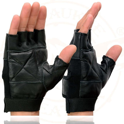 Shaf International Men's Fingerless Gloves (Black, Small) (Spandex And Leather G)