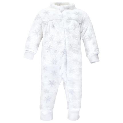 Hudson Baby baby-girls Plush Jumpsuits, Snowflakes, 0-3 Months