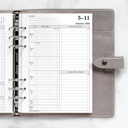 Filofax Calendar Diary Refill, A5 Size, Week-to-View with Appointments, Time Management, White Paper, Ruled, English, 2026 (CTM7051-26)