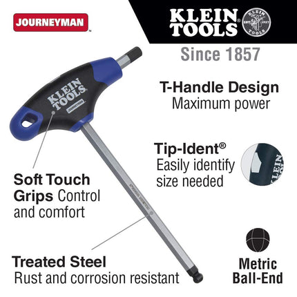 KLEIN TOOLS JTH6M5BE Llave hexagonal de bola de 5 mm, mango en T Journeyman, 6 pulgadas