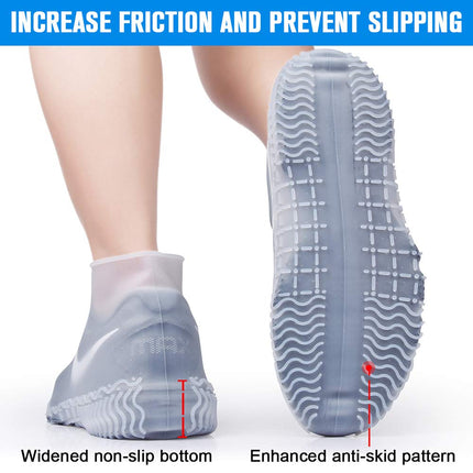 Shiwely Silicone Waterproof Shoe Covers, Upgrade Reusable Overshoes with Zipper, Resistant Rain Boots Non-Slip Washable Protection for Women, Men (M (Women 5-7, Men 5-6), White)