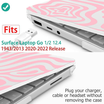 Lepeoac Compatible with 12.4 inch Microsoft Surface Laptop Go 3 Go 2 Go 1 Models: 1943 2013（2023 2022 2020 Release, Plastic Hard Shell Case with Keyboard Cover & Screen Protector, Pink Wave Pattern