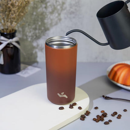 Konokyo Tumbler with Lid, 12 oz Travel Coffee Mug Double Wall Vacuum Stainless Steel Thermal Metal Cup Insulated Water Bottle,Caramel