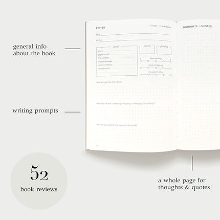 KUNITSA CO. The Reading Journal - 52 reviews. Book Journal for Book Lovers & Readers. Review and Track Your Reading (Beige)