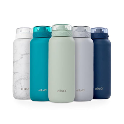 Bouteille d'eau en acier inoxydable Ello Cooper 946 ml avec paille et poignée de transport, double paroi et isolation sous vide, couvercle de verrouillage étanche avec bec en silicone souple, réutilisable, sans BPA, sauge