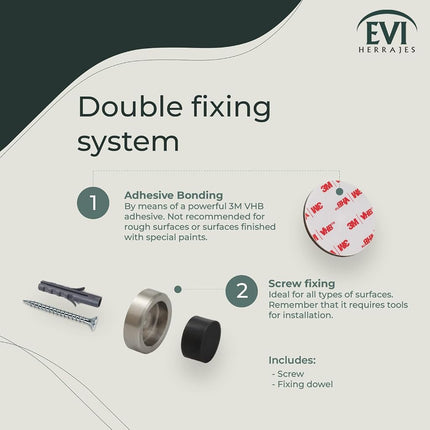 EVI Herrajes | Door Stop | 0.94" x 0.55" | Adhesive or Screw Installation | Matte Finish (Stainless Steel) | Black Natural Silicone Rubber | Mod. I-205/24