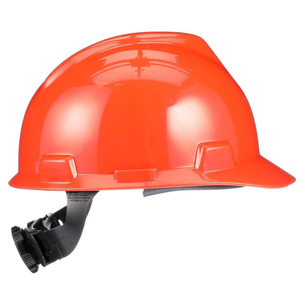 MSA 475361 V-Gard Cap Style Safety Hard Hat With Fas-Trac III Ratchet Suspension | Polyethylene Shell, Superior Impact Protection, Self Adjusting Crown-Straps Standard Size in Orange