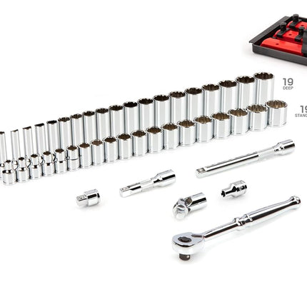 TEKTON Jeu de douilles et cliquets 12 pans 3/8" avec rails et plateau, 44 pièces (6-24 mm) | SKT13202