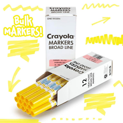 Crayola Washable Markers - Yellow (12ct), Kids Broad Line Markers for Classrooms & Teachers