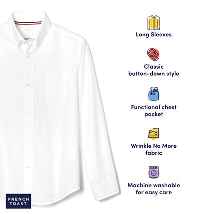 Camisa de vestir Oxford de manga larga para niño French Toast, blanca, 16