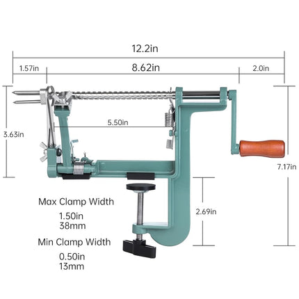 Apple Peeler Corer, Long lasting Chrome Cast Magnesium Alloy Apple Peeler Slicer Corer with Stainless Steel Blades and Powerful Clamp Base for Apples and Potato(DeepGreen)