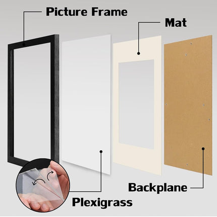 ORIVAN 8x12 Picture Frame Wood Display Picture 6x8 with Mat Vintage Black
