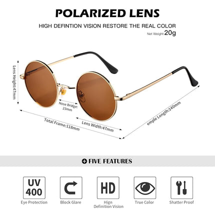 Gafas de sol polarizadas pequeñas redondas Pro Acme para hombres y mujeres, estilo retro, con montura de metal, UV400, C6 - Marco dorado/Lente marrón, Pequeñas