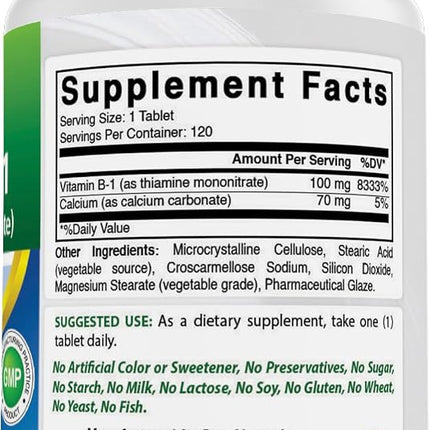 Best Naturals Vitamin B1 as Thiamine Mononitrate 100 mg Tablets (120 Count (Pack of 3))
