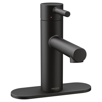 Grifo de baño de arco alto Moen 6190BL Align de un solo mango con conjunto de desagüe, negro mate