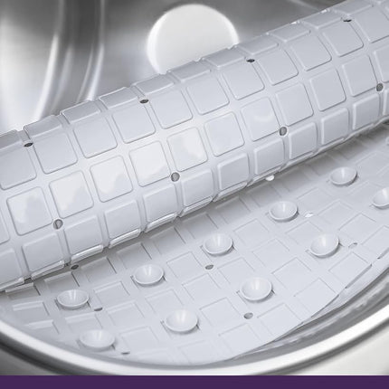 DEXI Bath Tub Shower Mat Non-Slip 16 x 39 Extra Long Bathtub Mats, Suction Cups, Drain Holes, Machine Washable Bathroom Mat, White