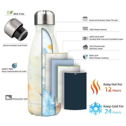 Konokyo 12 oz Insulated Stainless Steel Water Bottle, Marble Jade