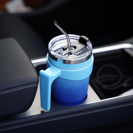 BJPKPK Gobelet de 283,5 ml avec anse et paille en acier inoxydable, tasses isothermes pour eau ou café glacé, Oasis