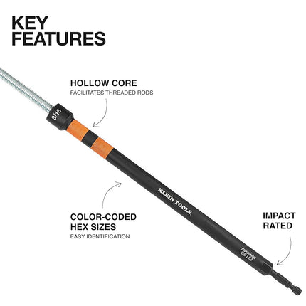 Klein Tools 10916PNDC 9/16-Inch Power Nut Driver, Magnetic Color-Coded Power Nut Driver, Impact-Rated with 10-Inch Extended Reach