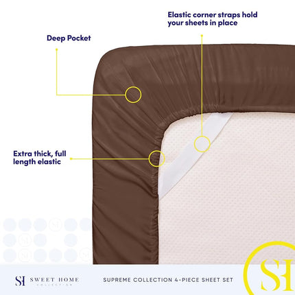 Twin Sheets - Breathable Luxury Sheets with Full Elastic & Secure Corner Straps Built in - 1800 Supreme Collection Extra Soft Deep Pocket Bedding Set, Sheet Set, Twin, Brown