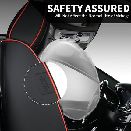 FLORICH Fundas de asiento automotriz Asientos delanteros Funda de asiento de coche impermeable Cojín de asiento de coche negro Protector de asiento de coche de cuero Ajuste universal para la mayoría de coches, camiones y SUV, línea negra y roja