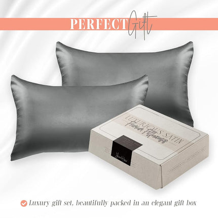 Elegant Comfort Silky and Luxurious 2-Piece Satin Pillowcase Set for Healthier Skin and Hair, Hidden Zipper Closure and Beautifully Packaged, Satin Pillowcase Set, King, Gray