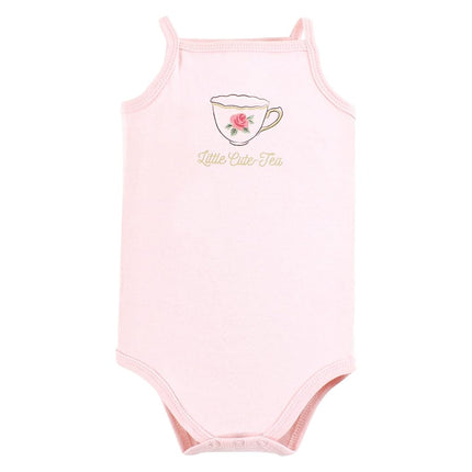 Hudson Baby Unisex Baby Cotton Sleeveless Bodysuits, Tea Party, 3-6 Months