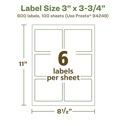 Avery EcoFriendly Matte White Recycled Rectangle Labels, 3" x 3.75", Print-to-The-Edge, Matte White Labels, Permanent Adhesive, Laser/Inkjet Printable, 600 Total