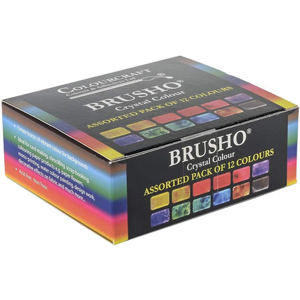Brusho by Colourcraft BRU85000 Crystal Colour Assorted Pack of 12 Colours, 15 g, Orange,purple,turquoise,yellow