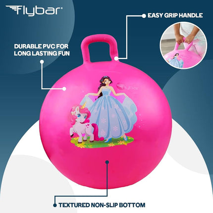 Flybar Hopper Ball for Kids, Inflatable Bouncy Ride-On Ball w/Handle for Indoor & Outdoor Active Play, Includes Pump, Jump Toy for Boys & Girls, Supports Up to 165 lbs, Ages 3+, 18-Inch, Small