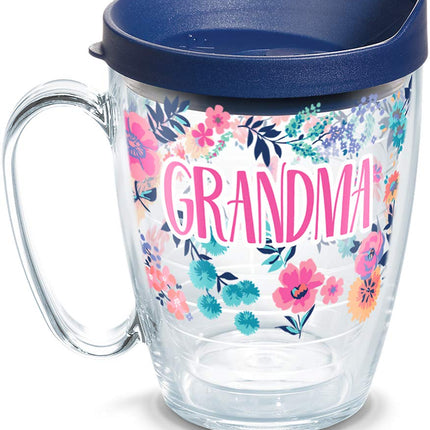 Tervis Gobelet Isotherme en Acier Inoxydable Double Paroi avec Motif Floral Délicat pour la Fête des Mères, Maintient les Boissons Froides et Chaudes, Tasse de 470 ml, Grand-mère