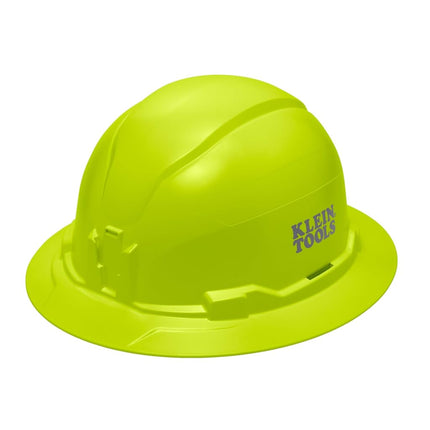 Klein Tools 60910 Safety Helmet, Full Rim Style, Unvented, Padded, Anti-Odor Headband, Tested up to 20 kV, High Visibility Lemon Green