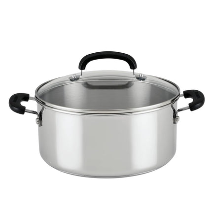 Farberware Brilliance Stainless Steel Dutch Oven/Casserole Pan with Glass Lid, 5 Quart, Dishwasher Safe and Induction Ready, Compatible with All Cooktops, Stainless Steel