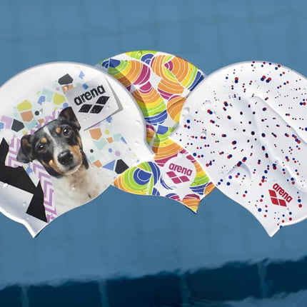 Arena Print 2 Bonnet de Bain en Silicone Mixte pour Adultes, Femmes et Hommes Entraînement Intensif Confortable Antidérapant pour Cheveux Longs, X