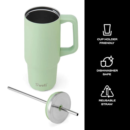 S'well - Recycled Stainless Steel Tumbler XL with Straw and Handle, Triple Layered Vacuum Insulated Containers Keeps Drinks Cold for 50 Hours and Hot for 10 (30 oz, Pistachio)