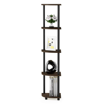 Furinno TURN-N-TUBE Corner Shelf, 5-Tier Corner Bookshelf, Open Storage Shelves, for Organization and Storage, Living Room, Home Office, Garage, Bedroom, Columbia Walnut