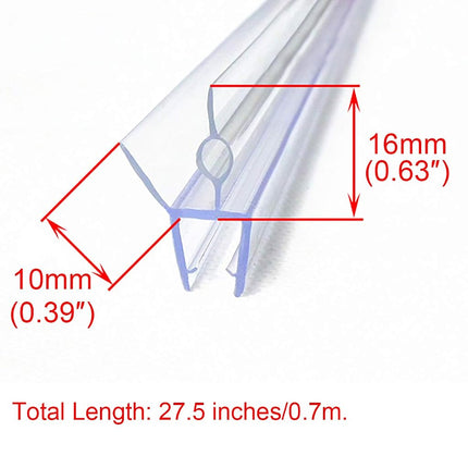 Cozylkx Frameless Shower Door Bottom Seal with Drip Rail for 3/8"(10mm) Glass, Length 27.5"/0.7m, Glass Door Sweep Stop Shower Leaking