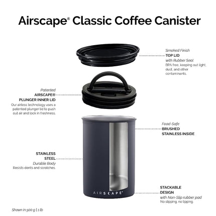 Planetary Design Airscape Stainless Steel Coffee Canister | Food Storage Container | Patented Airtight Lid | Small Brushed Copper