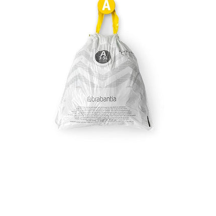 Brabantia PerfectFit Bin Liners Multipack (Size A/3 Litre) Thick Plastic Trash Bags with Tie Tape Drawstring Handles (200 Bags), White - Code a, (137648)