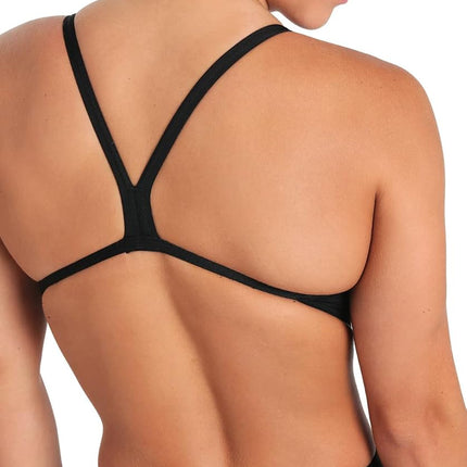 ARENA Solid Challenge Team One Piece Women's Swimsuit, Quick Dry Women's Swimwear, Chlorine Resistant Eco MaxLife Fabric Sports Swimsuit, UV Protection and Lined Front Fabric Black-White