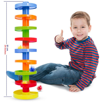 WEofferwhatYOUwant Double Ball Drop Toy – 14-Piece Expandable STEM Tower Set, Rattle Balls, Stackable Ramps | Safe, Durable Polypropylene | Interactive & Imaginative Play for Toddlers 9M+