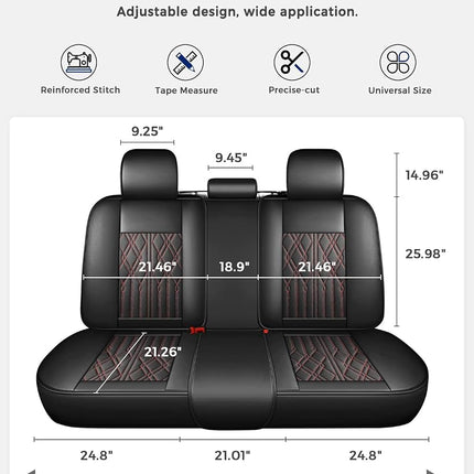 Funda de asiento trasero de cuero Huidasource, fundas de asiento de coche impermeables con banco trasero dividido, protector de cojín de asiento de vehículo de ajuste universal para la mayoría de coches sedán, SUV, camionetas (fila trasera/negro y rojo)